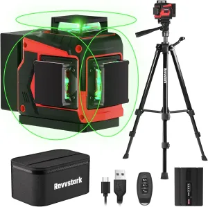 Laser Level with Tripod, 3x360° Green Line Laser Tool with Self-Leveling & Manuel Models, Remote/Touch Control, Rechargeable Battery for Picture Hanging, Tile, Home Renovation (Bag Included)