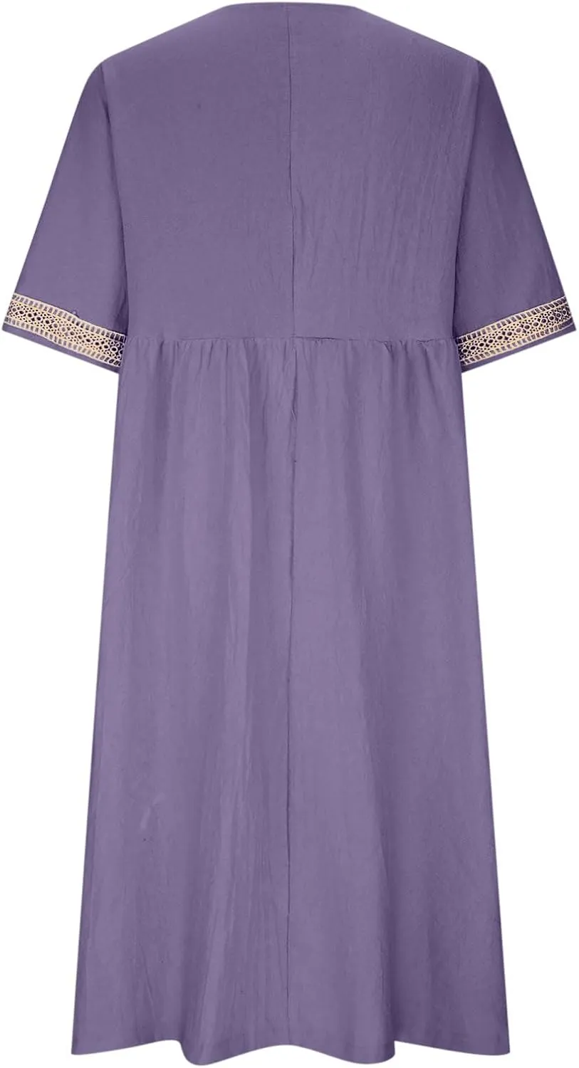 Lastesso Dresses for Women 2024 Trendy Lace V Neck Short Sleeve Summer Relaxed Size Sundresses Casual Boho Beach Maxi Dress