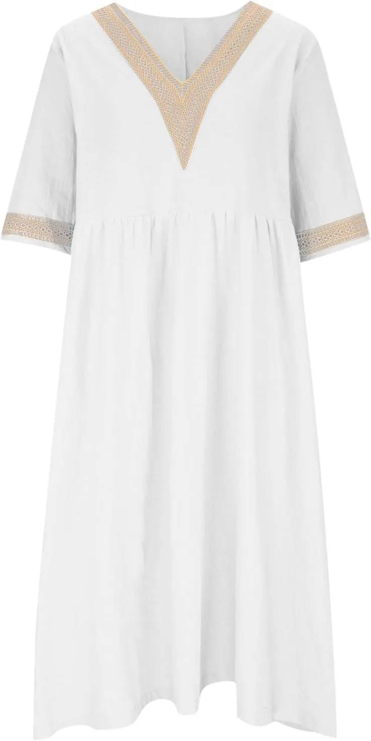 Lastesso Dresses for Women 2024 Trendy Lace V Neck Short Sleeve Summer Relaxed Size Sundresses Casual Boho Beach Maxi Dress