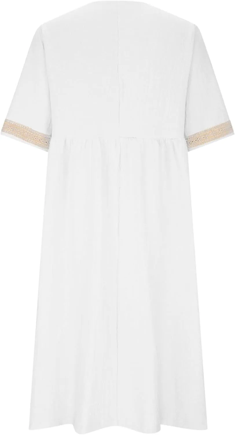 Lastesso Dresses for Women 2024 Trendy Lace V Neck Short Sleeve Summer Relaxed Size Sundresses Casual Boho Beach Maxi Dress