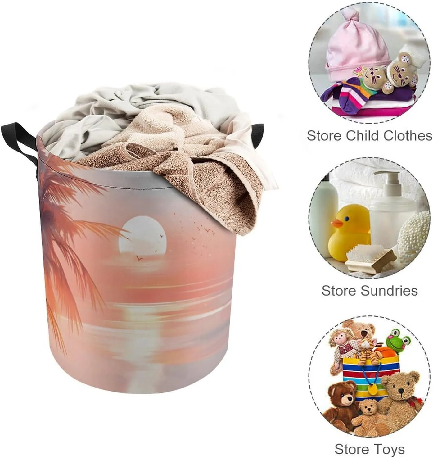 Laundry Hampers, Large Drawstring Laundry Bag, Removable Laundry Bags, Collapsible Storage Bin with Handles for Home Organization, Kids Room, Nursery Afterglow
