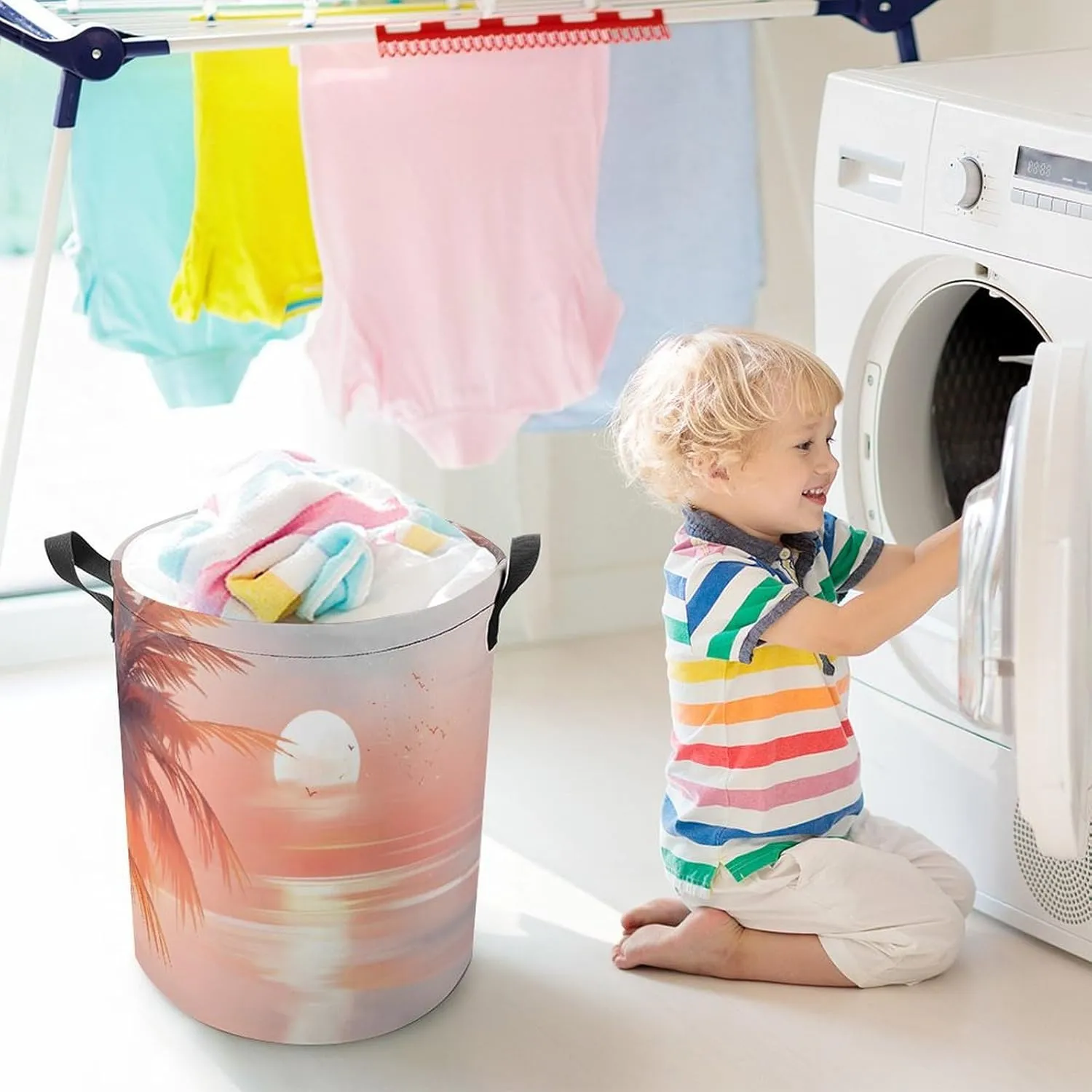 Laundry Hampers, Large Drawstring Laundry Bag, Removable Laundry Bags, Collapsible Storage Bin with Handles for Home Organization, Kids Room, Nursery Afterglow
