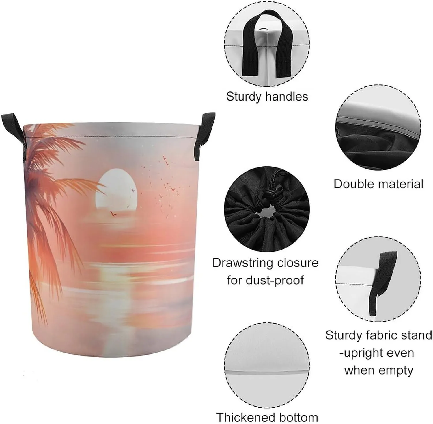 Laundry Hampers, Large Drawstring Laundry Bag, Removable Laundry Bags, Collapsible Storage Bin with Handles for Home Organization, Kids Room, Nursery Afterglow