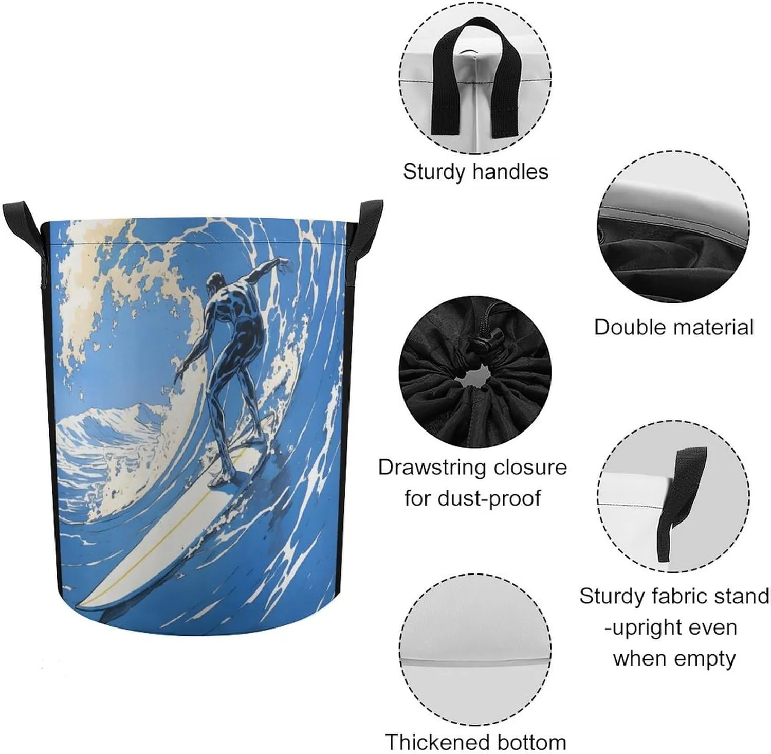 Laundry Hampers, Large Drawstring Laundry Bag, Removable Laundry Bags, Collapsible Storage Bin with Handles for Home Organization, Kids Room, Nursery Azure