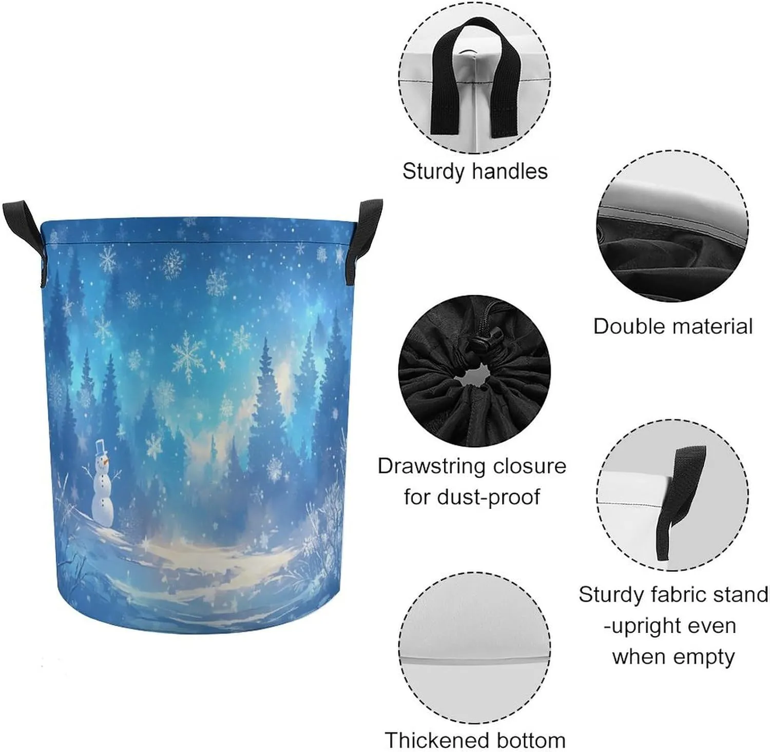 Laundry Hampers, Large Drawstring Laundry Bag, Removable Laundry Bags, Collapsible Storage Bin with Handles for Home Organization, Kids Room, Nursery Blue