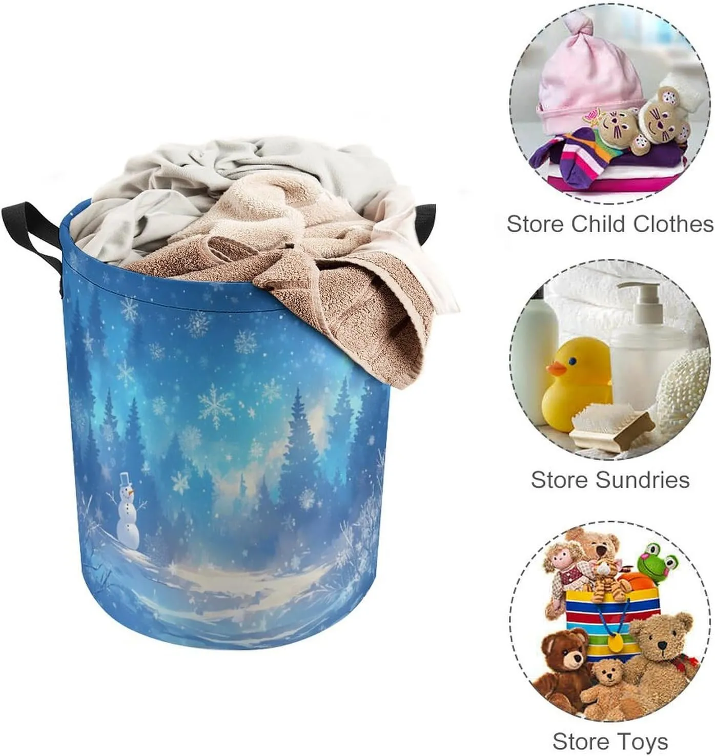 Laundry Hampers, Large Drawstring Laundry Bag, Removable Laundry Bags, Collapsible Storage Bin with Handles for Home Organization, Kids Room, Nursery Blue