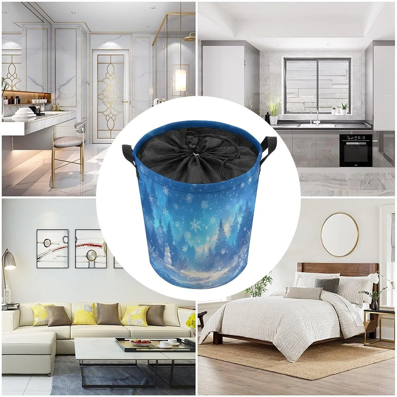 Laundry Hampers, Large Drawstring Laundry Bag, Removable Laundry Bags, Collapsible Storage Bin with Handles for Home Organization, Kids Room, Nursery Blue