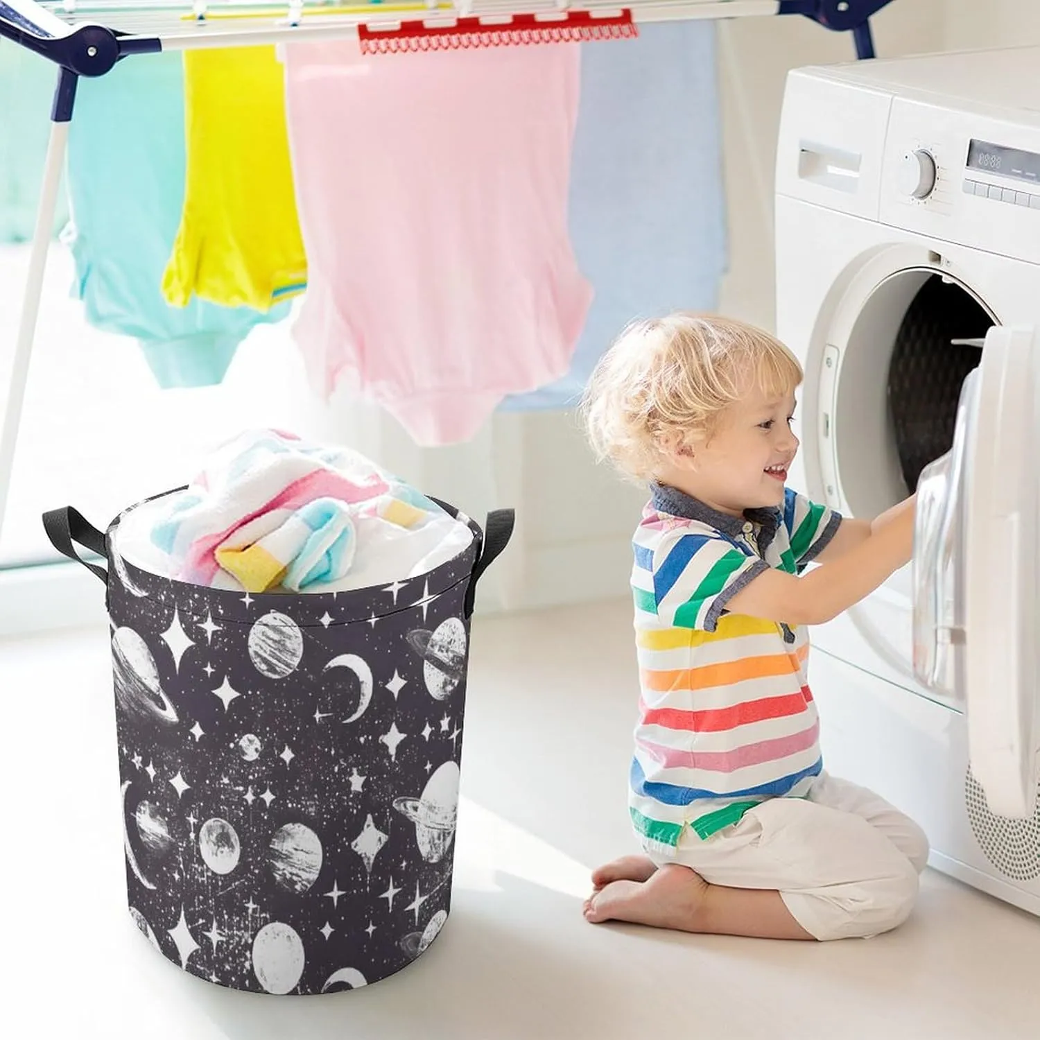 Laundry Hampers, Large Drawstring Laundry Bag, Removable Laundry Bags, Collapsible Storage Bin with Handles for Home Organization, Kids Room, Nursery Circle