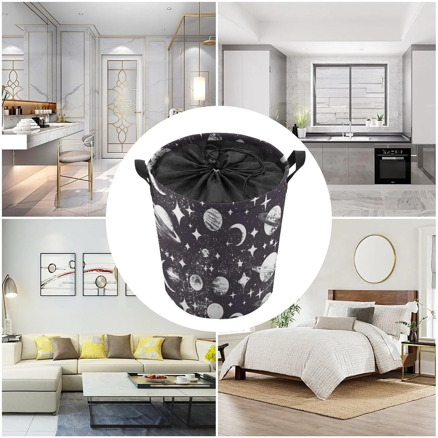 Laundry Hampers, Large Drawstring Laundry Bag, Removable Laundry Bags, Collapsible Storage Bin with Handles for Home Organization, Kids Room, Nursery Circle