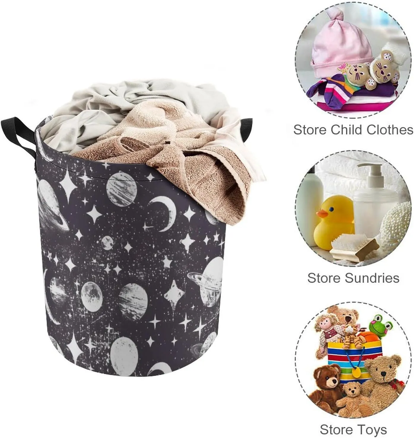 Laundry Hampers, Large Drawstring Laundry Bag, Removable Laundry Bags, Collapsible Storage Bin with Handles for Home Organization, Kids Room, Nursery Circle