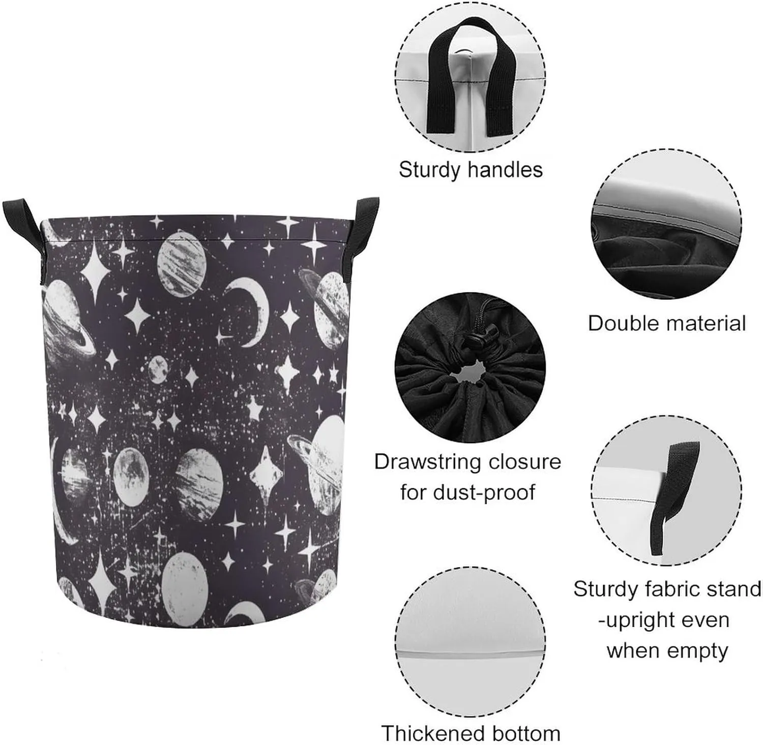 Laundry Hampers, Large Drawstring Laundry Bag, Removable Laundry Bags, Collapsible Storage Bin with Handles for Home Organization, Kids Room, Nursery Circle