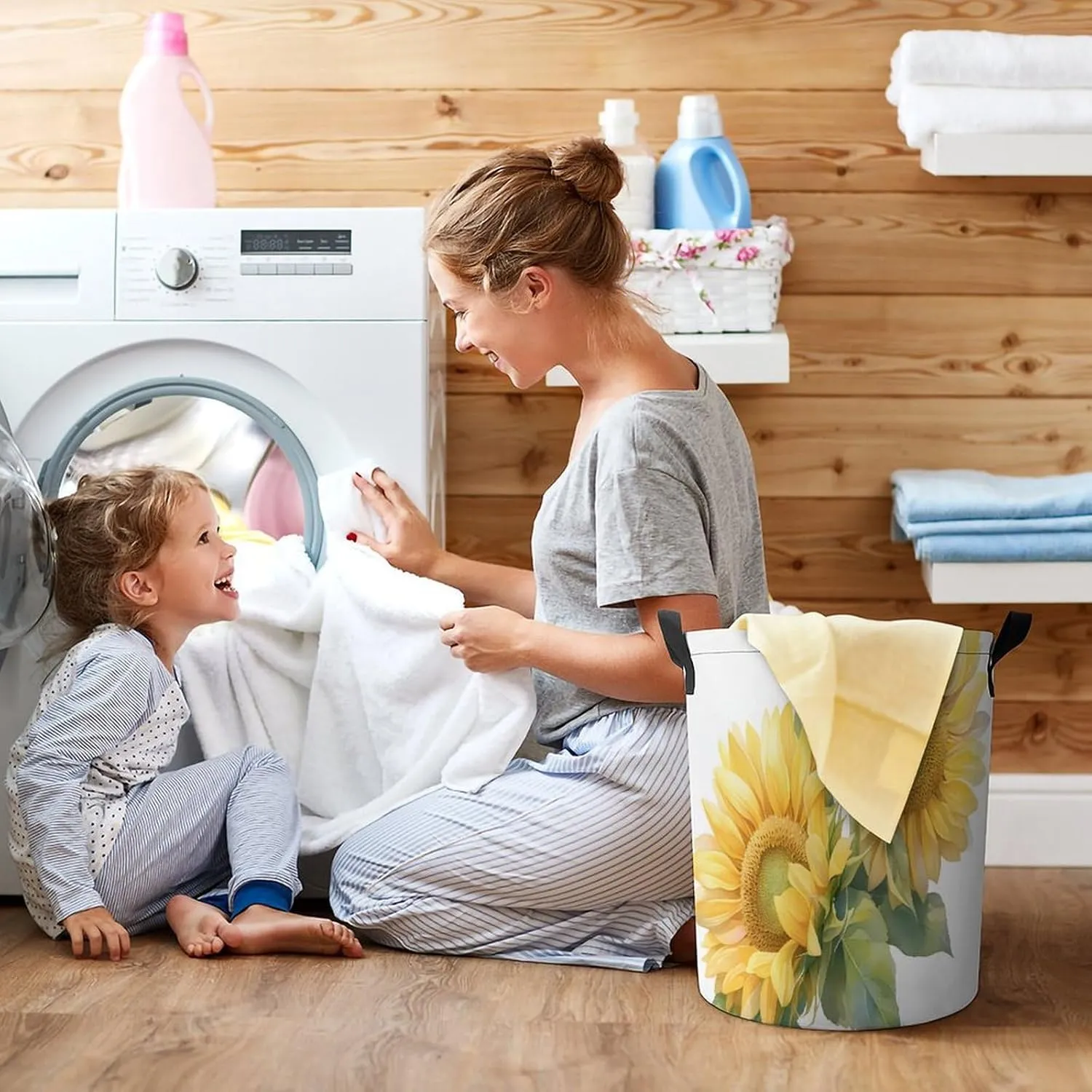 Laundry Hampers, Large Drawstring Laundry Bag, Removable Laundry Bags, Collapsible Storage Bin with Handles for Home Organization, Kids Room, Nursery Cut Flowers