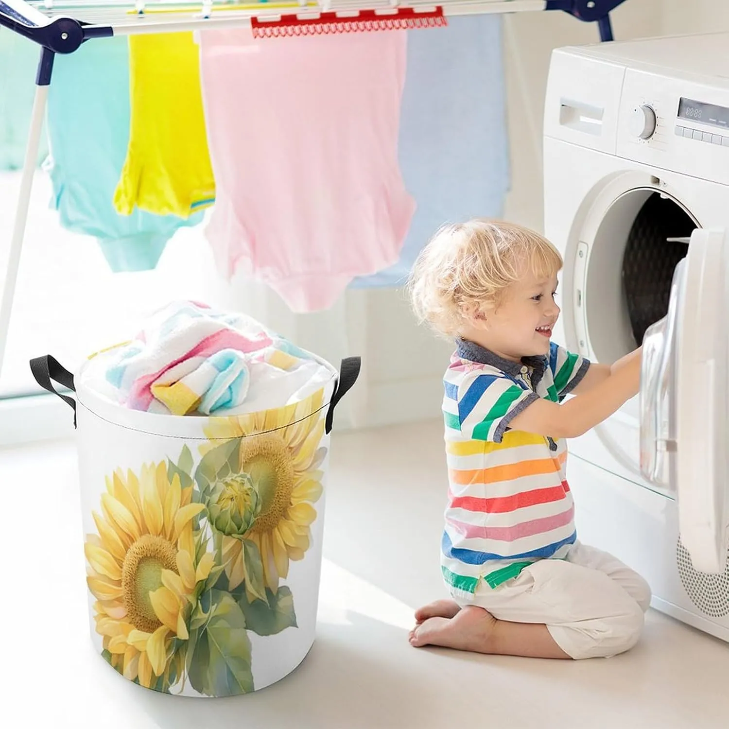 Laundry Hampers, Large Drawstring Laundry Bag, Removable Laundry Bags, Collapsible Storage Bin with Handles for Home Organization, Kids Room, Nursery Cut Flowers