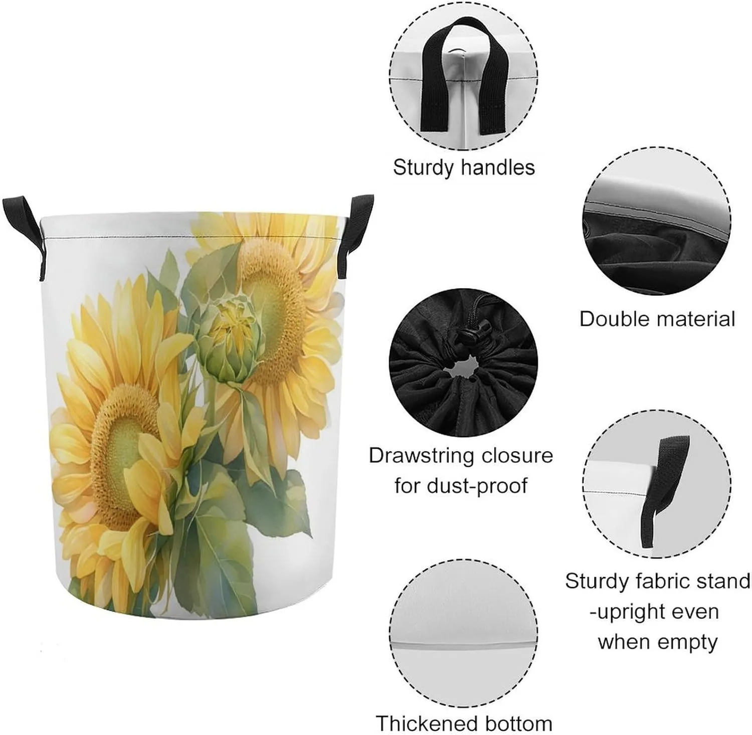 Laundry Hampers, Large Drawstring Laundry Bag, Removable Laundry Bags, Collapsible Storage Bin with Handles for Home Organization, Kids Room, Nursery Cut Flowers