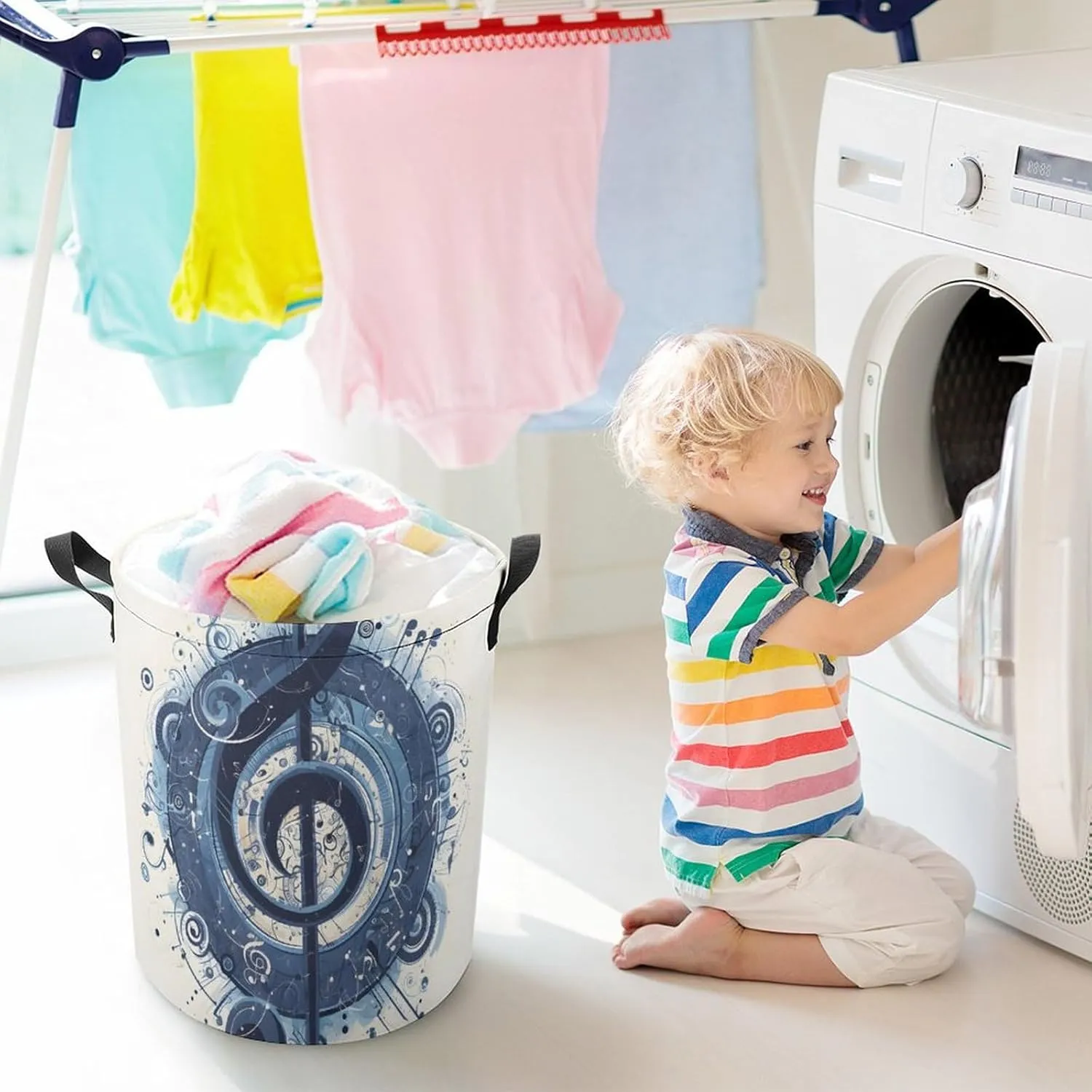 Laundry Hampers, Large Drawstring Laundry Bag, Removable Laundry Bags, Collapsible Storage Bin with Handles for Home Organization, Kids Room, Nursery Drawing