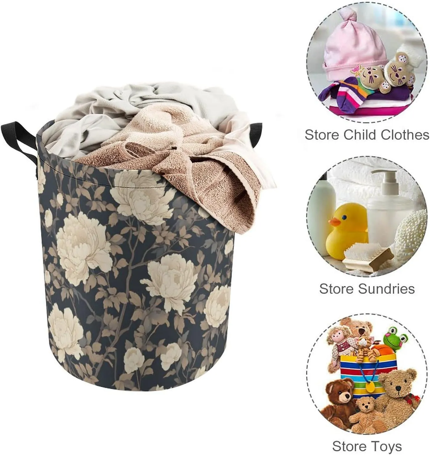 Laundry Hampers, Large Drawstring Laundry Bag, Removable Laundry Bags, Collapsible Storage Bin with Handles for Home Organization, Kids Room, Nursery Flowering Plant