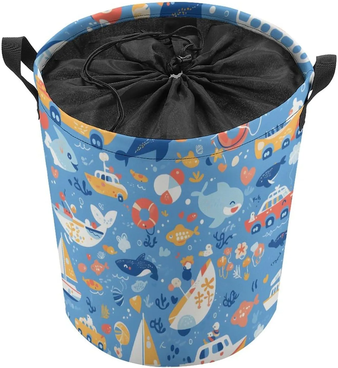 Laundry Hampers, Large Drawstring Laundry Bag, Removable Laundry Bags, Collapsible Storage Bin with Handles for Home Organization, Kids Room, Nursery Font