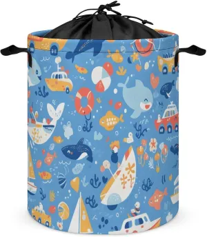 Laundry Hampers, Large Drawstring Laundry Bag, Removable Laundry Bags, Collapsible Storage Bin with Handles for Home Organization, Kids Room, Nursery Font