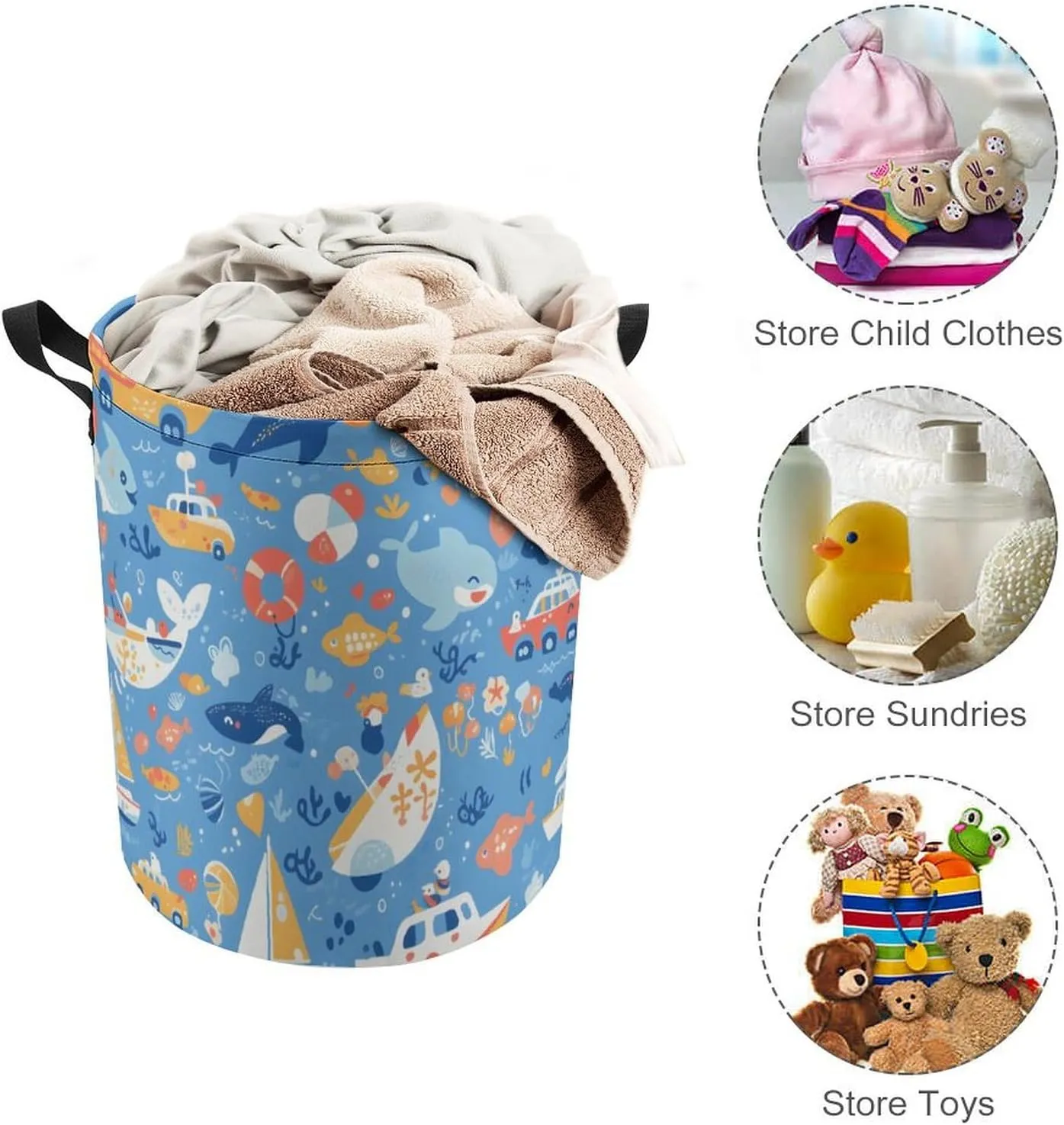 Laundry Hampers, Large Drawstring Laundry Bag, Removable Laundry Bags, Collapsible Storage Bin with Handles for Home Organization, Kids Room, Nursery Font