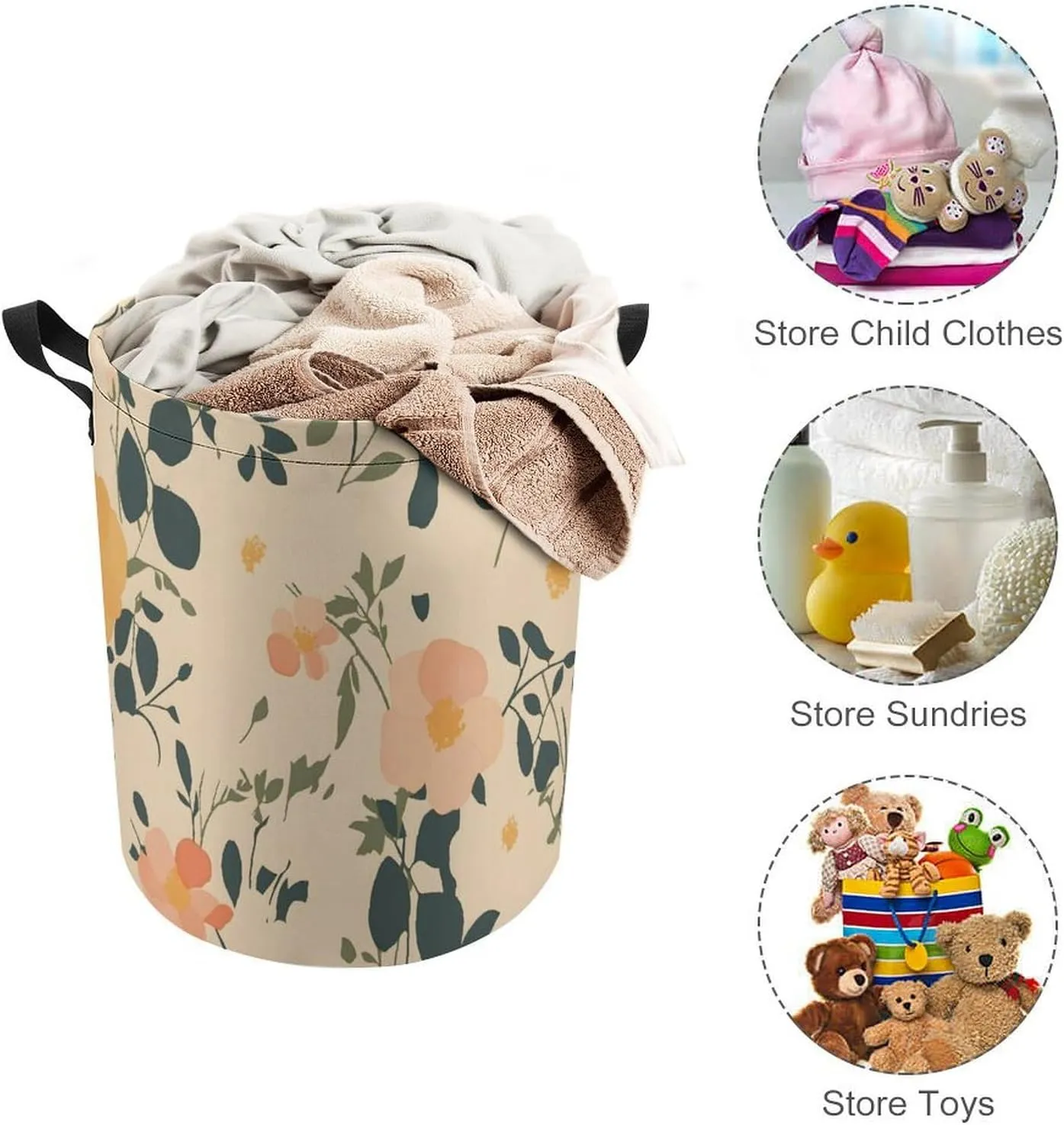 Laundry Hampers, Large Drawstring Laundry Bag, Removable Laundry Bags, Collapsible Storage Bin with Handles for Home Organization, Kids Room, Nursery Leaf