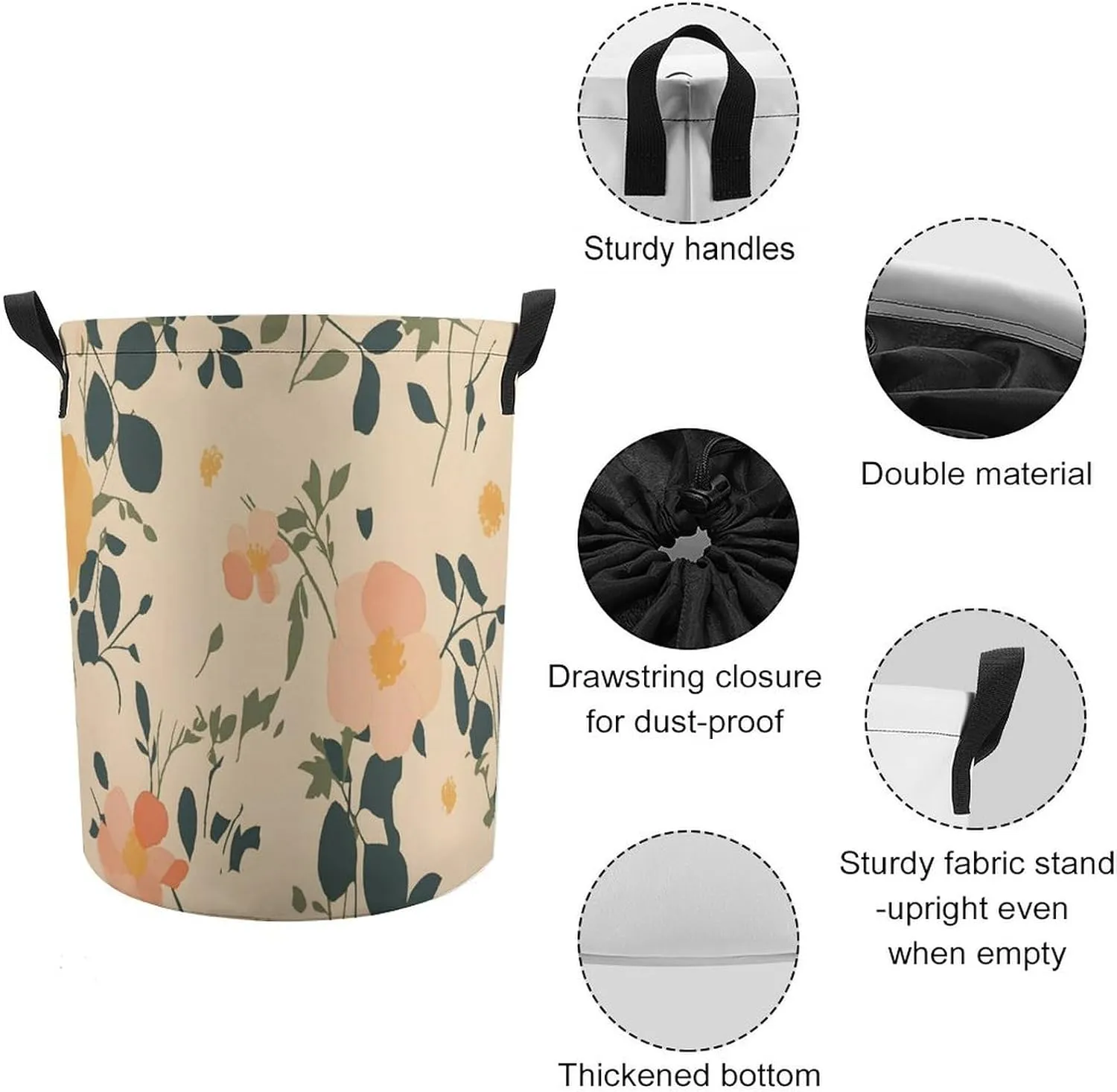 Laundry Hampers, Large Drawstring Laundry Bag, Removable Laundry Bags, Collapsible Storage Bin with Handles for Home Organization, Kids Room, Nursery Leaf
