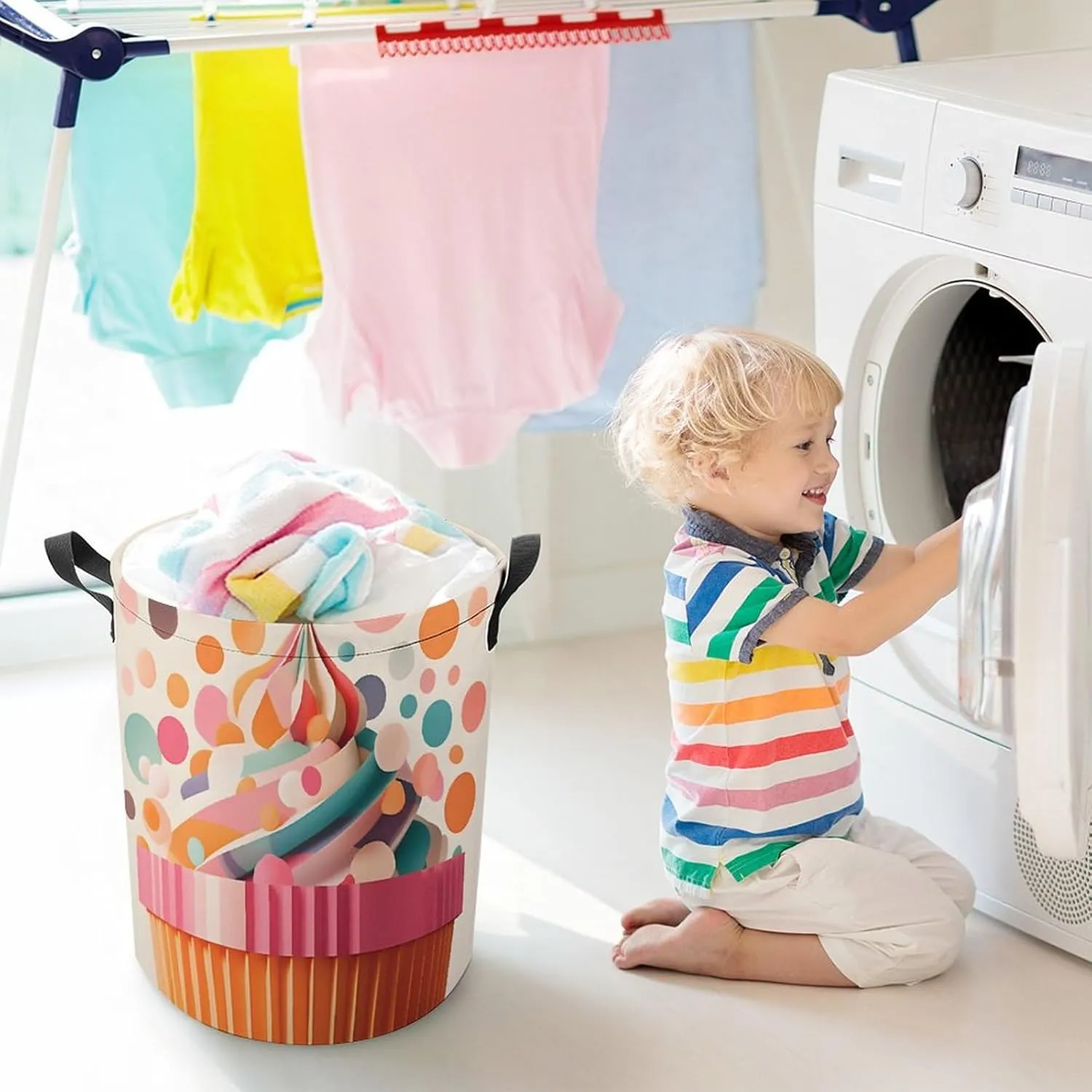 Laundry Hampers, Large Drawstring Laundry Bag, Removable Laundry Bags, Collapsible Storage Bin with Handles for Home Organization, Kids Room, Nursery Line