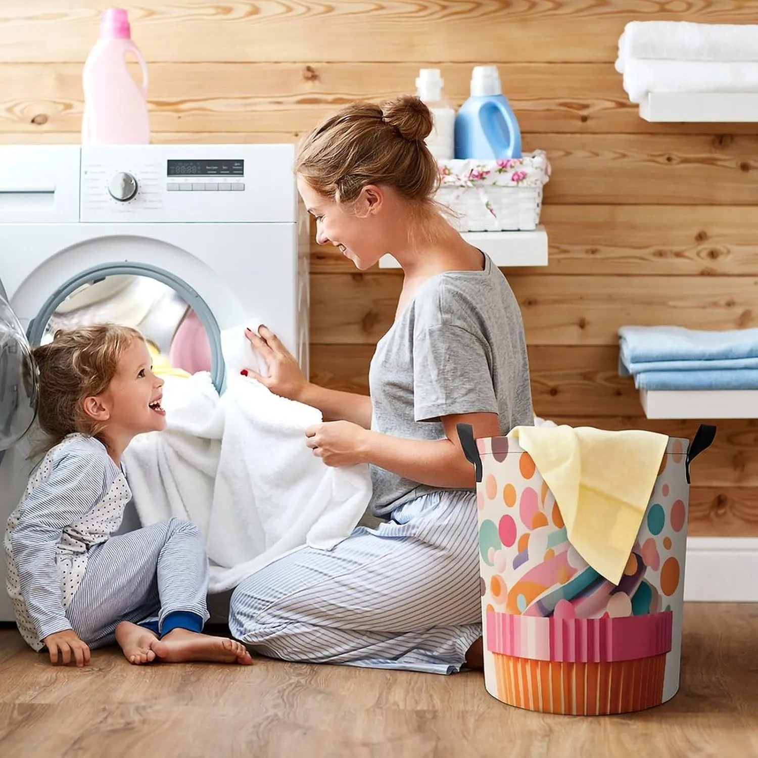 Laundry Hampers, Large Drawstring Laundry Bag, Removable Laundry Bags, Collapsible Storage Bin with Handles for Home Organization, Kids Room, Nursery Line