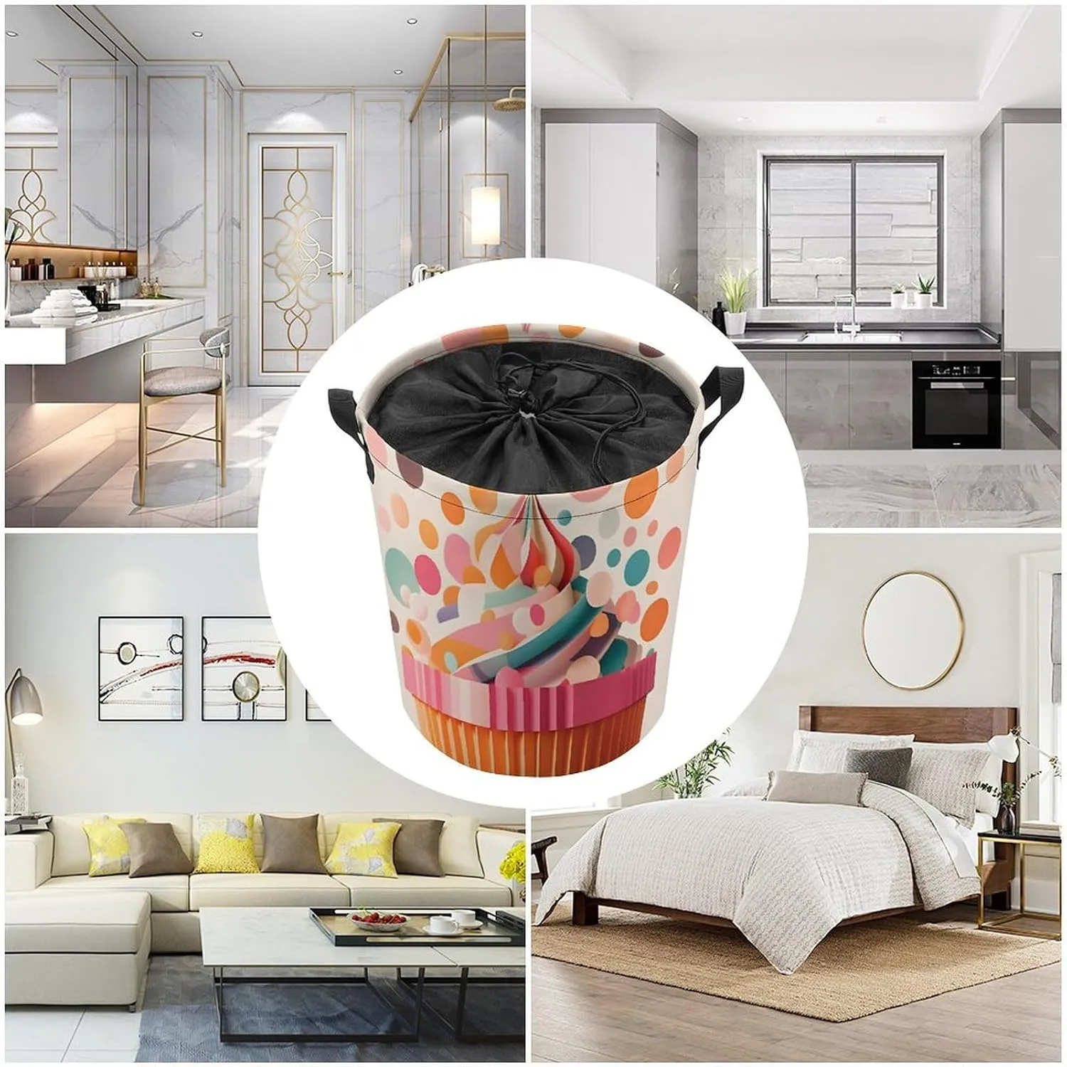 Laundry Hampers, Large Drawstring Laundry Bag, Removable Laundry Bags, Collapsible Storage Bin with Handles for Home Organization, Kids Room, Nursery Line