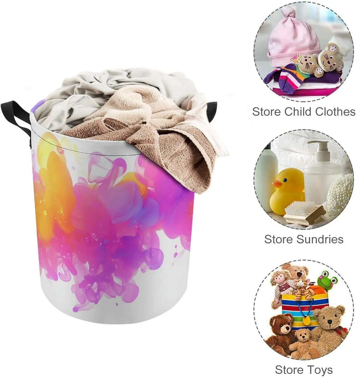 Laundry Hampers, Large Drawstring Laundry Bag, Removable Laundry Bags, Collapsible Storage Bin with Handles for Home Organization, Kids Room, Nursery Magenta