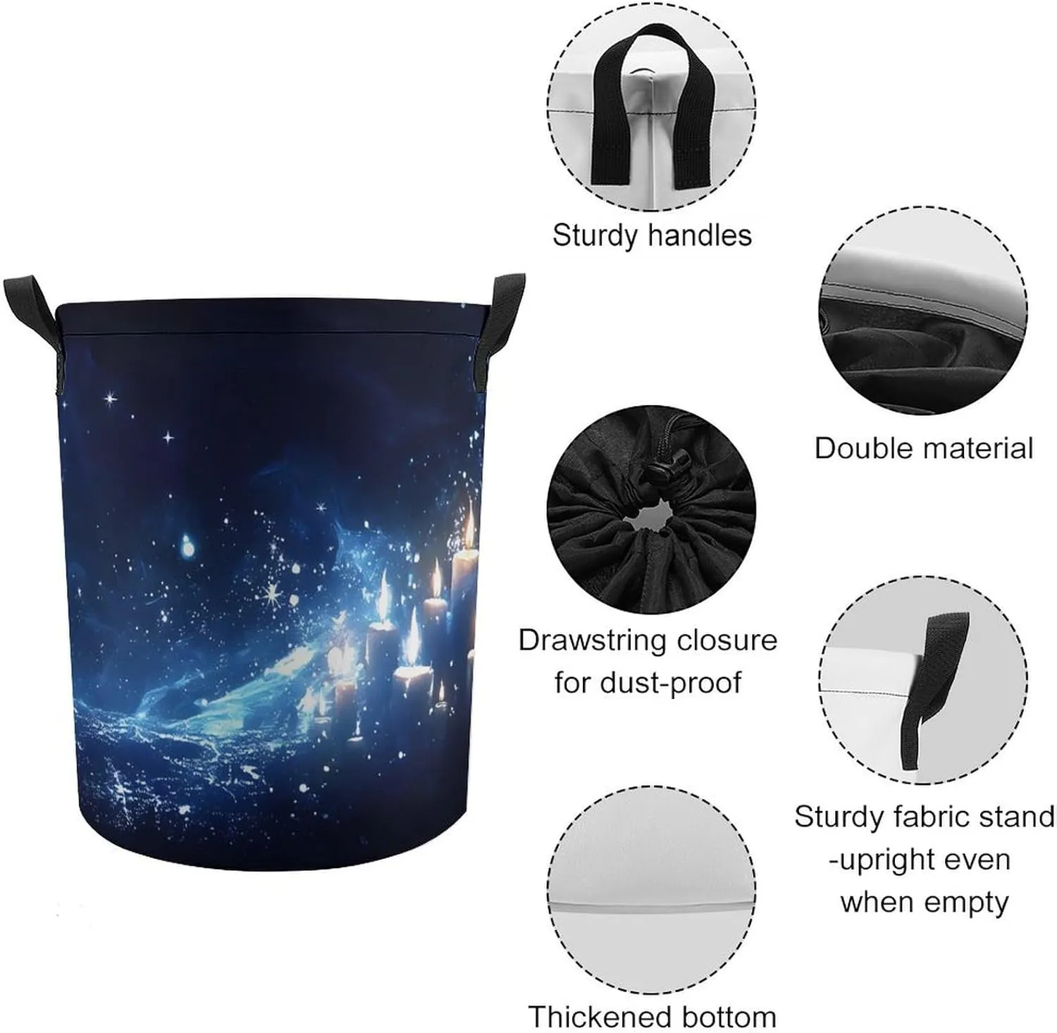 Laundry Hampers, Large Drawstring Laundry Bag, Removable Laundry Bags, Collapsible Storage Bin with Handles for Home Organization, Kids Room, Nursery Midnight