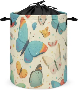 Laundry Hampers, Large Drawstring Laundry Bag, Removable Laundry Bags, Collapsible Storage Bin with Handles for Home Organization, Kids Room, Nursery Moths And Butterflies
