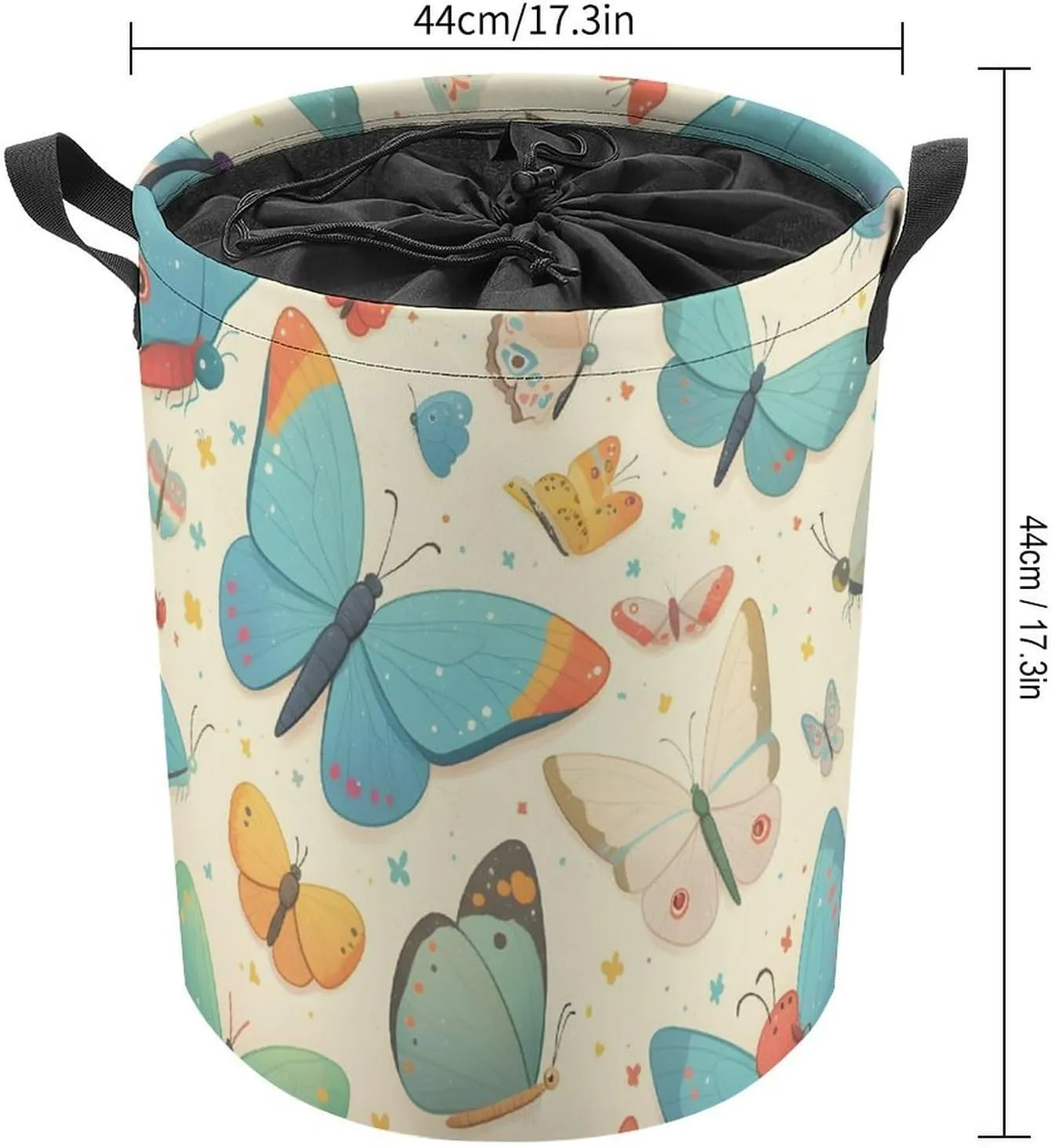 Laundry Hampers, Large Drawstring Laundry Bag, Removable Laundry Bags, Collapsible Storage Bin with Handles for Home Organization, Kids Room, Nursery Moths And Butterflies