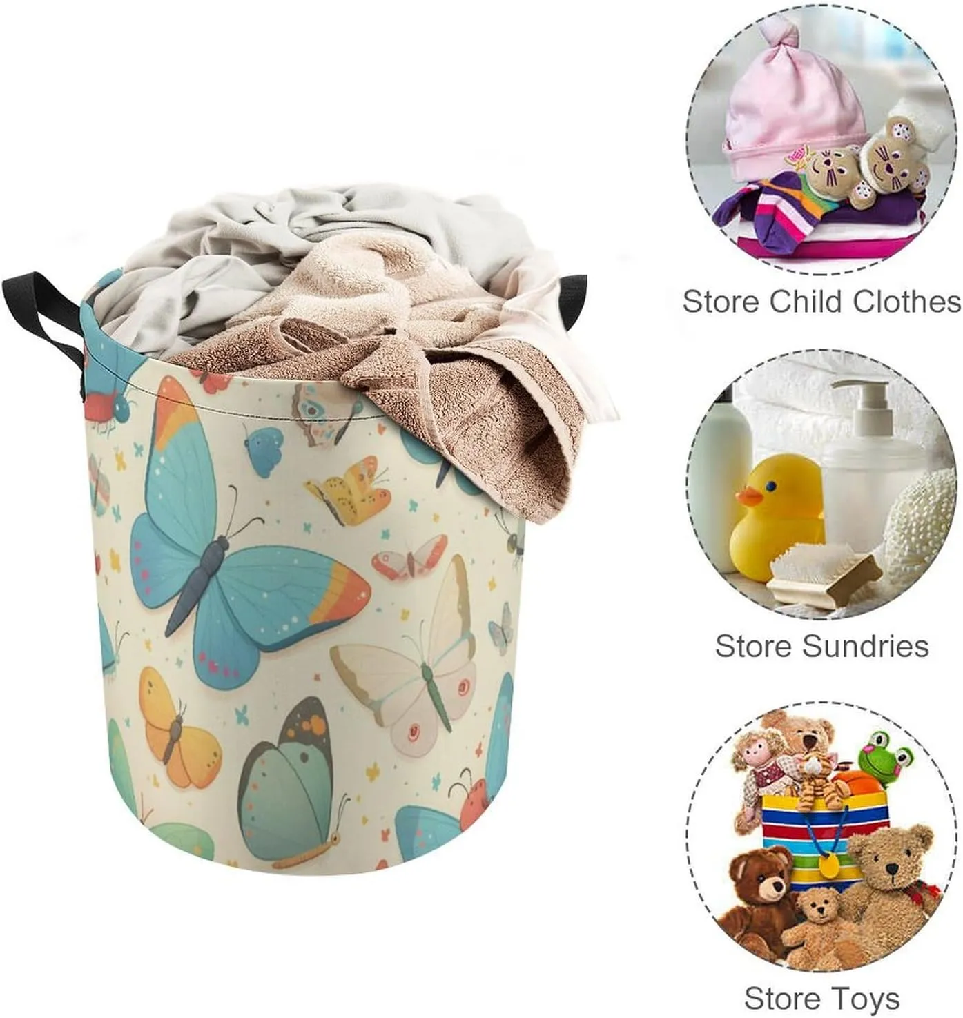Laundry Hampers, Large Drawstring Laundry Bag, Removable Laundry Bags, Collapsible Storage Bin with Handles for Home Organization, Kids Room, Nursery Moths And Butterflies