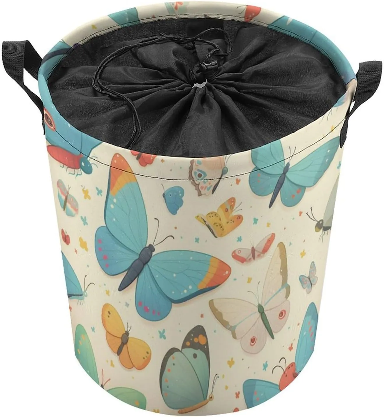 Laundry Hampers, Large Drawstring Laundry Bag, Removable Laundry Bags, Collapsible Storage Bin with Handles for Home Organization, Kids Room, Nursery Moths And Butterflies