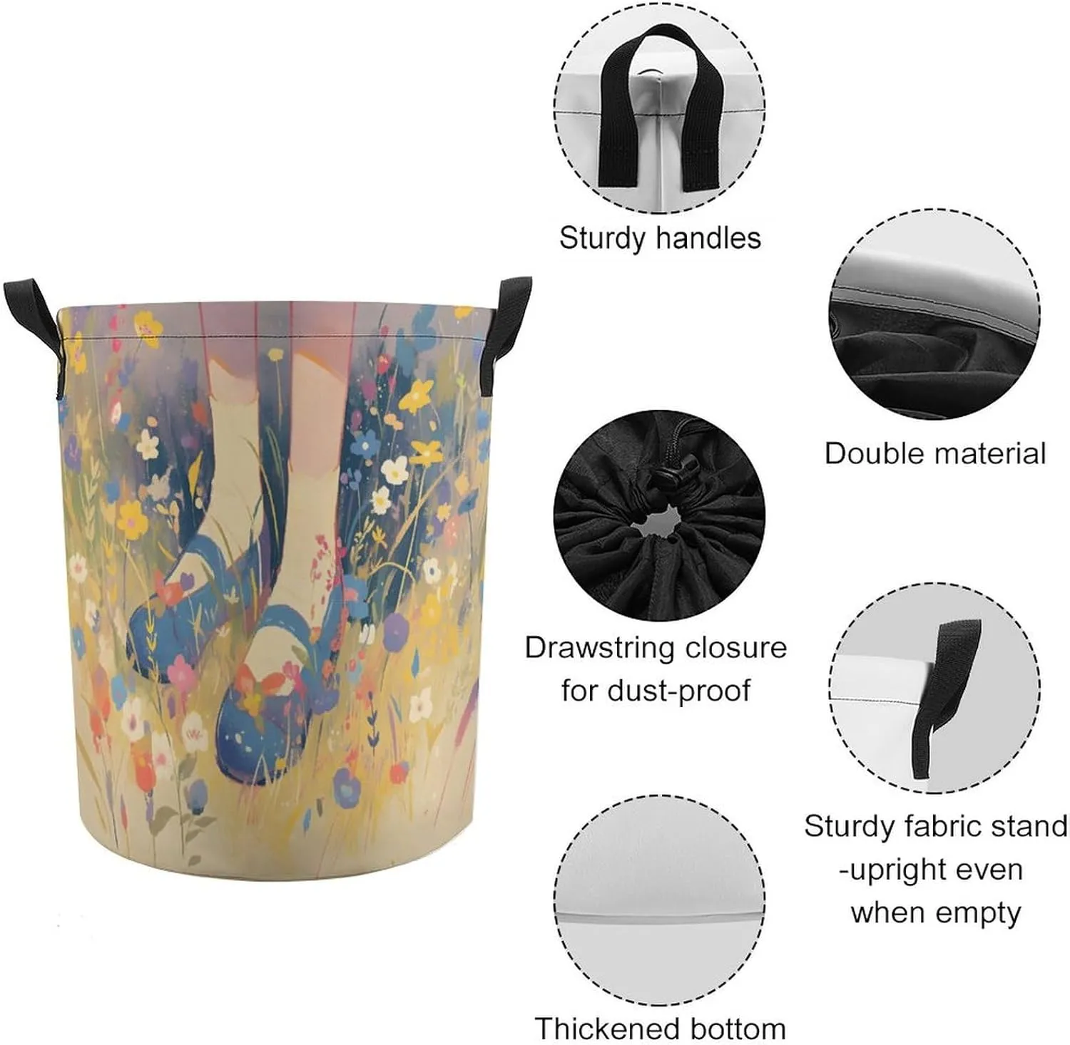 Laundry Hampers, Large Drawstring Laundry Bag, Removable Laundry Bags, Collapsible Storage Bin with Handles for Home Organization, Kids Room, Nursery Paint