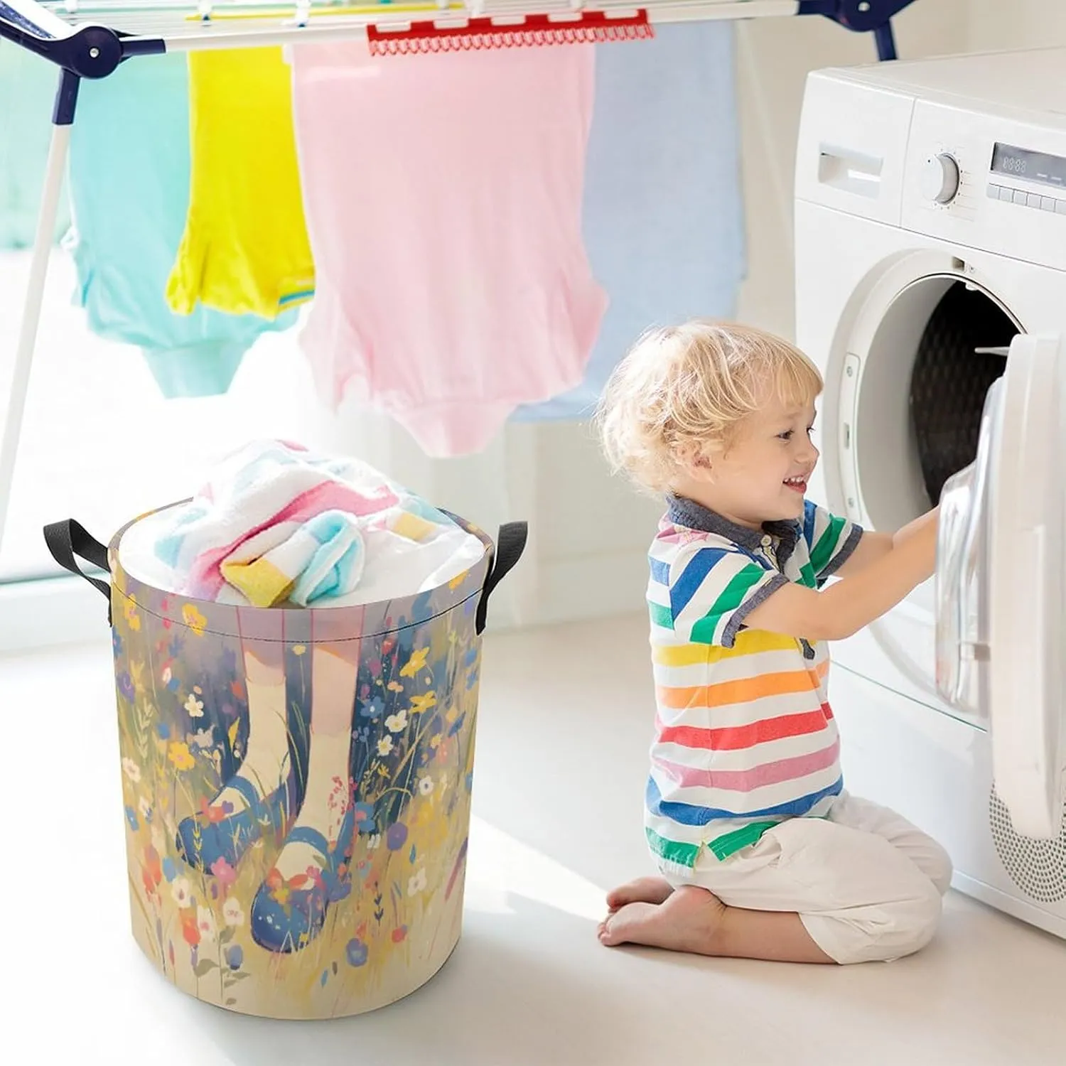 Laundry Hampers, Large Drawstring Laundry Bag, Removable Laundry Bags, Collapsible Storage Bin with Handles for Home Organization, Kids Room, Nursery Paint