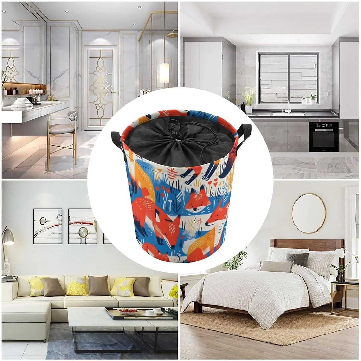 Laundry Hampers, Large Drawstring Laundry Bag, Removable Laundry Bags, Collapsible Storage Bin with Handles for Home Organization, Kids Room, Nursery Pattern