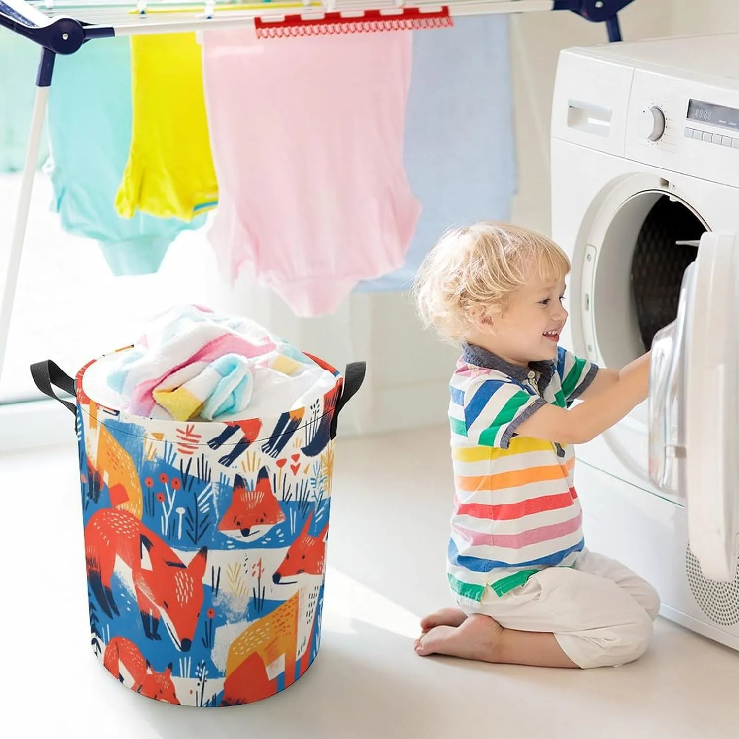 Laundry Hampers, Large Drawstring Laundry Bag, Removable Laundry Bags, Collapsible Storage Bin with Handles for Home Organization, Kids Room, Nursery Pattern