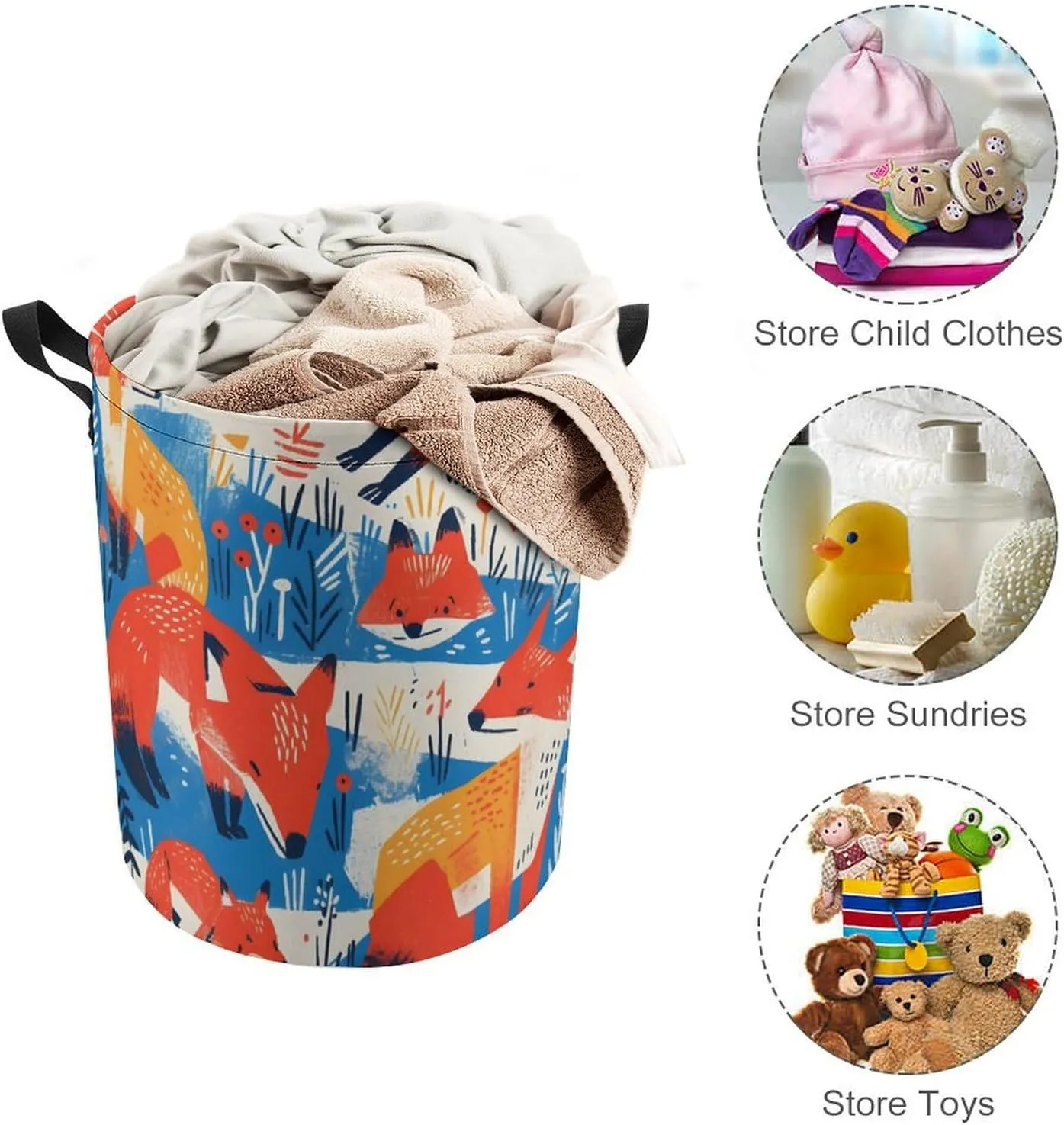Laundry Hampers, Large Drawstring Laundry Bag, Removable Laundry Bags, Collapsible Storage Bin with Handles for Home Organization, Kids Room, Nursery Pattern