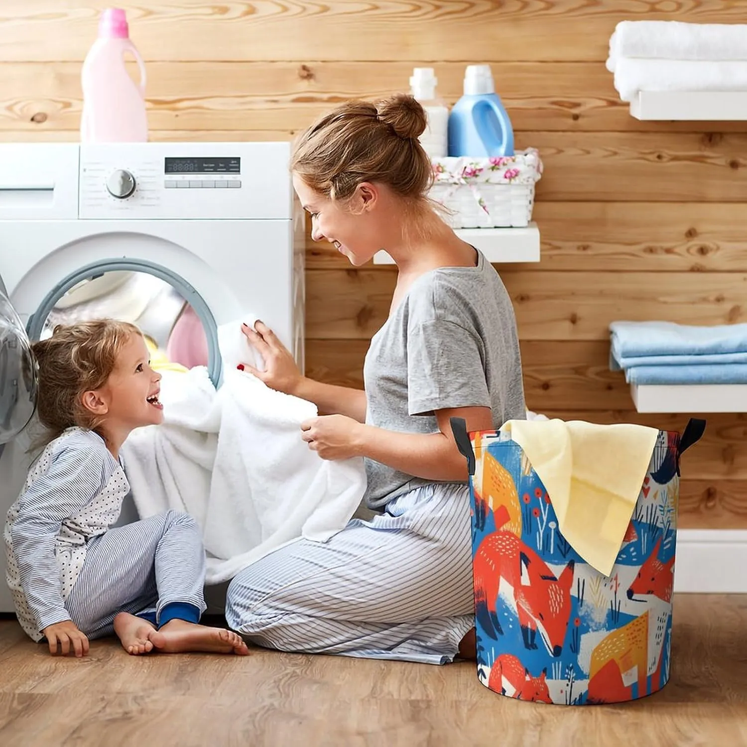 Laundry Hampers, Large Drawstring Laundry Bag, Removable Laundry Bags, Collapsible Storage Bin with Handles for Home Organization, Kids Room, Nursery Pattern