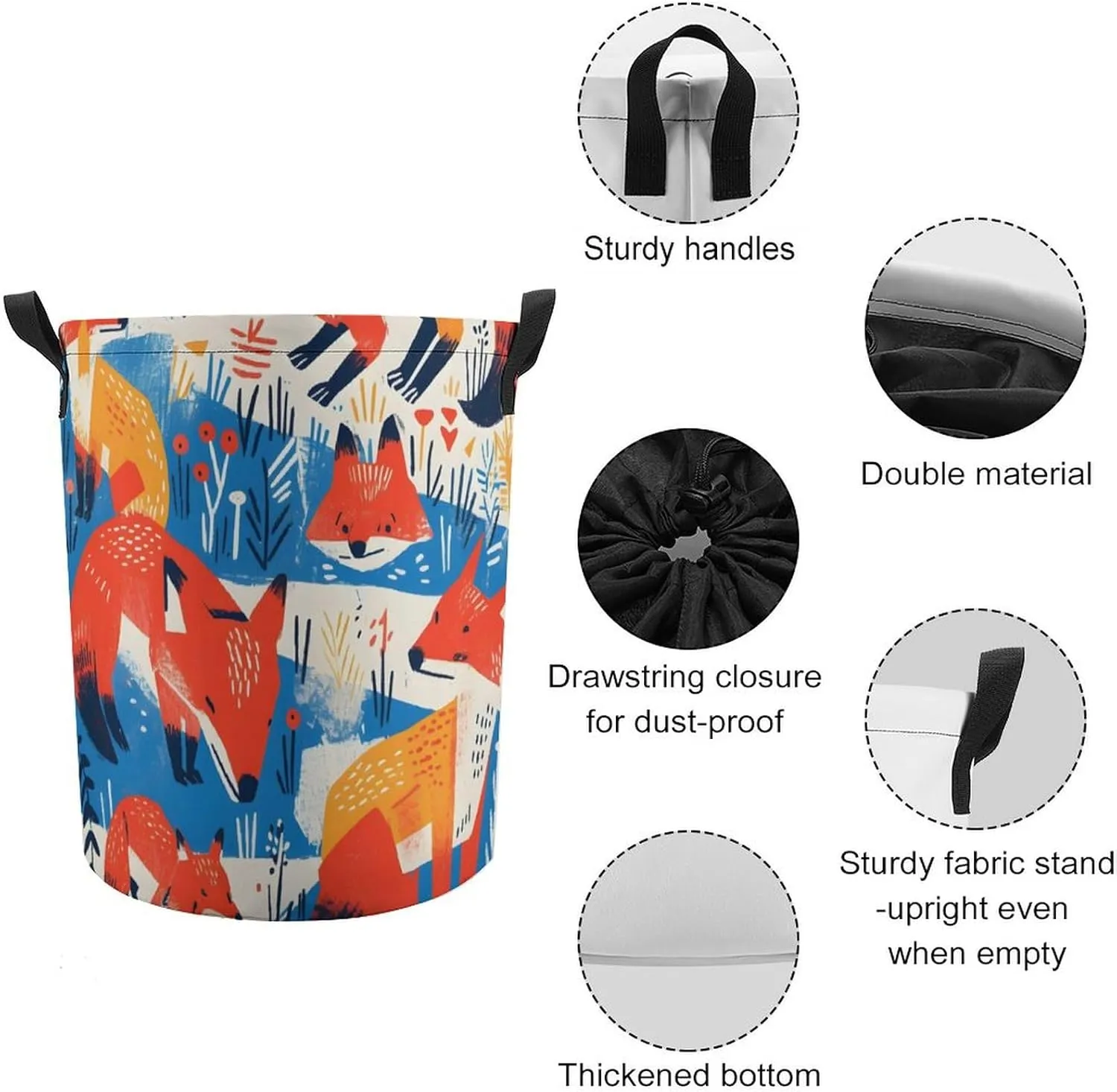 Laundry Hampers, Large Drawstring Laundry Bag, Removable Laundry Bags, Collapsible Storage Bin with Handles for Home Organization, Kids Room, Nursery Pattern