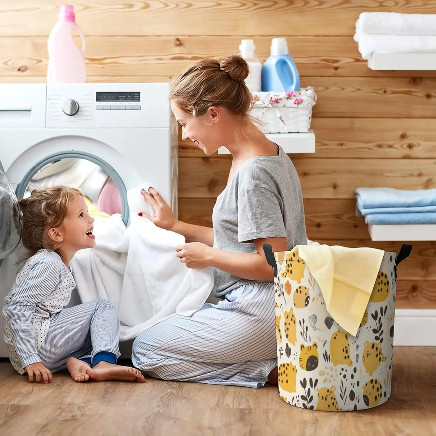 Laundry Hampers, Large Drawstring Laundry Bag, Removable Laundry Bags, Collapsible Storage Bin with Handles for Home Organization, Kids Room, Nursery Vertebrate