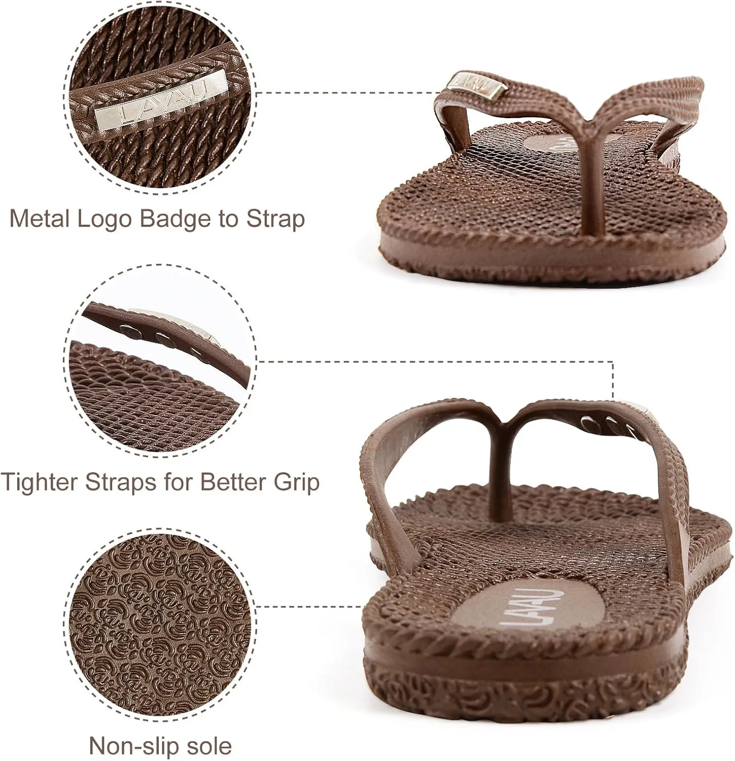 LAVAU Beach Flip Flops for Women, Water Sandals for Shower and Pool, Waterproof, Non-slip and 100% Recyclable