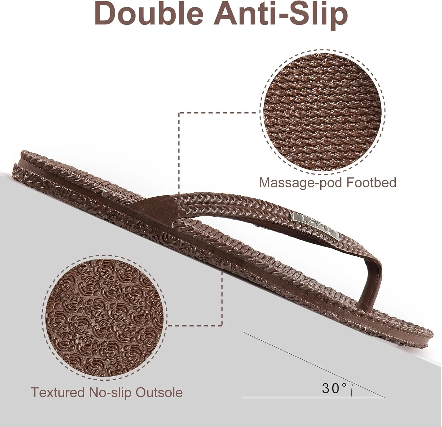 LAVAU Beach Flip Flops for Women, Water Sandals for Shower and Pool, Waterproof, Non-slip and 100% Recyclable