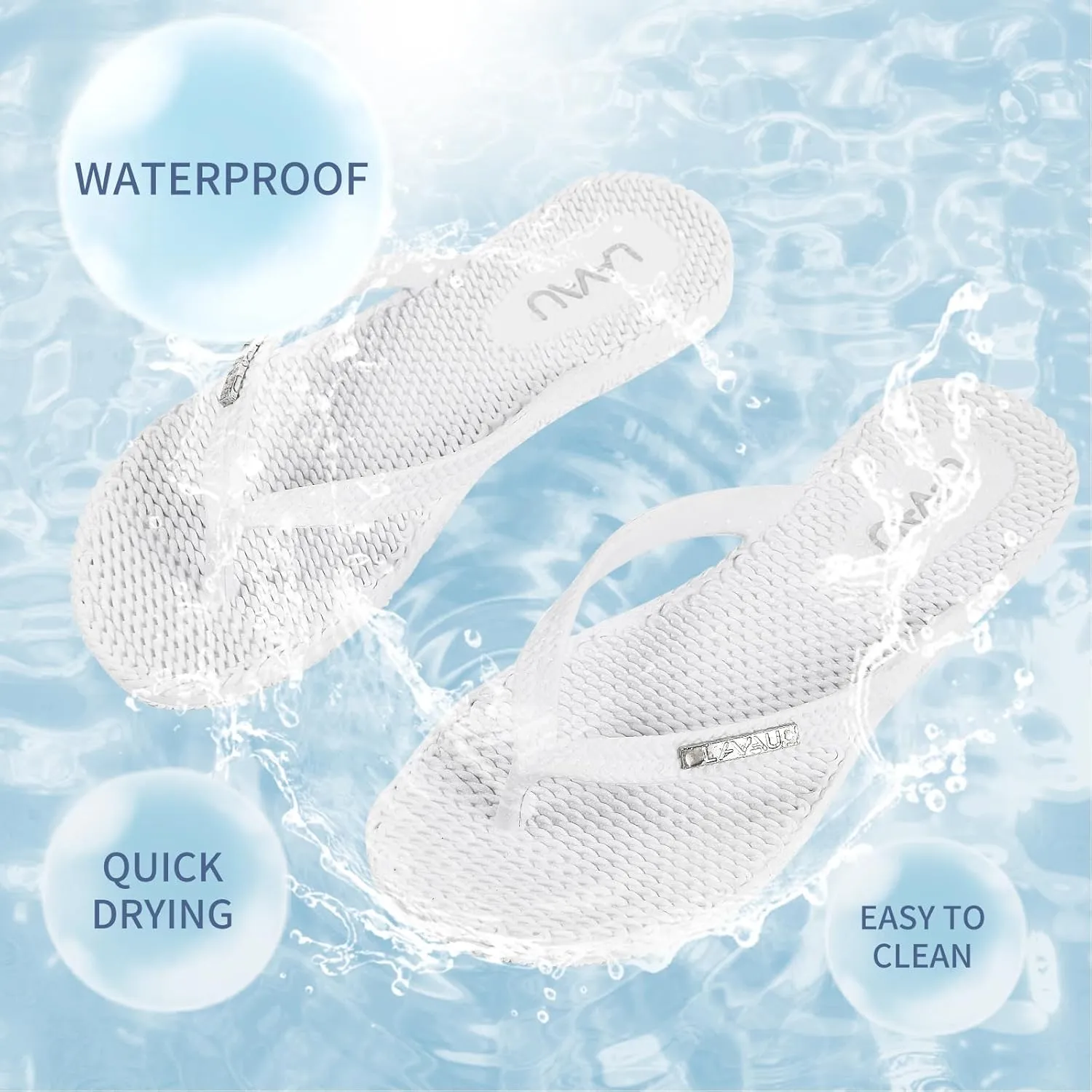 LAVAU Beach Flip Flops for Women, Water Sandals for Shower and Pool, Waterproof, Non-slip and 100% Recyclable