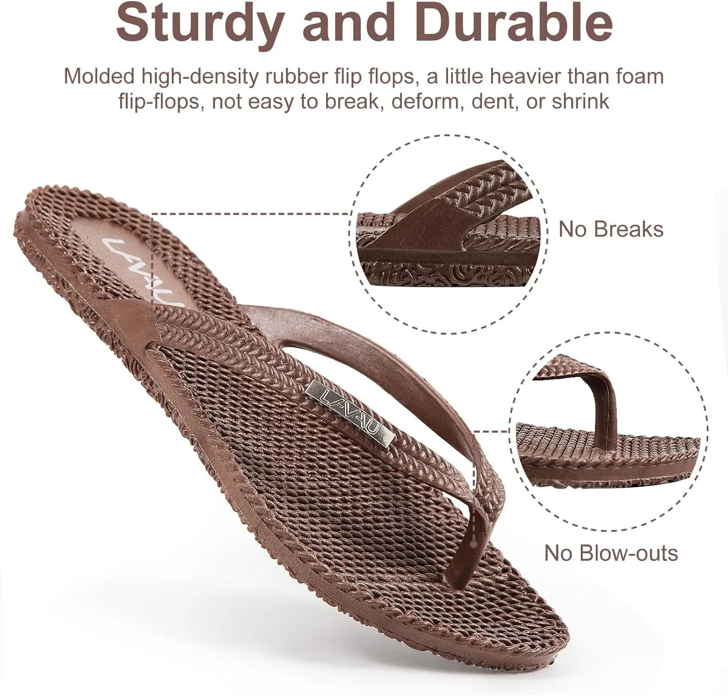 LAVAU Beach Flip Flops for Women, Water Sandals for Shower and Pool, Waterproof, Non-slip and 100% Recyclable