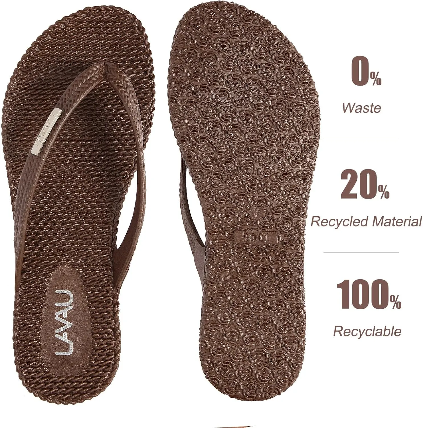LAVAU Beach Flip Flops for Women, Water Sandals for Shower and Pool, Waterproof, Non-slip and 100% Recyclable