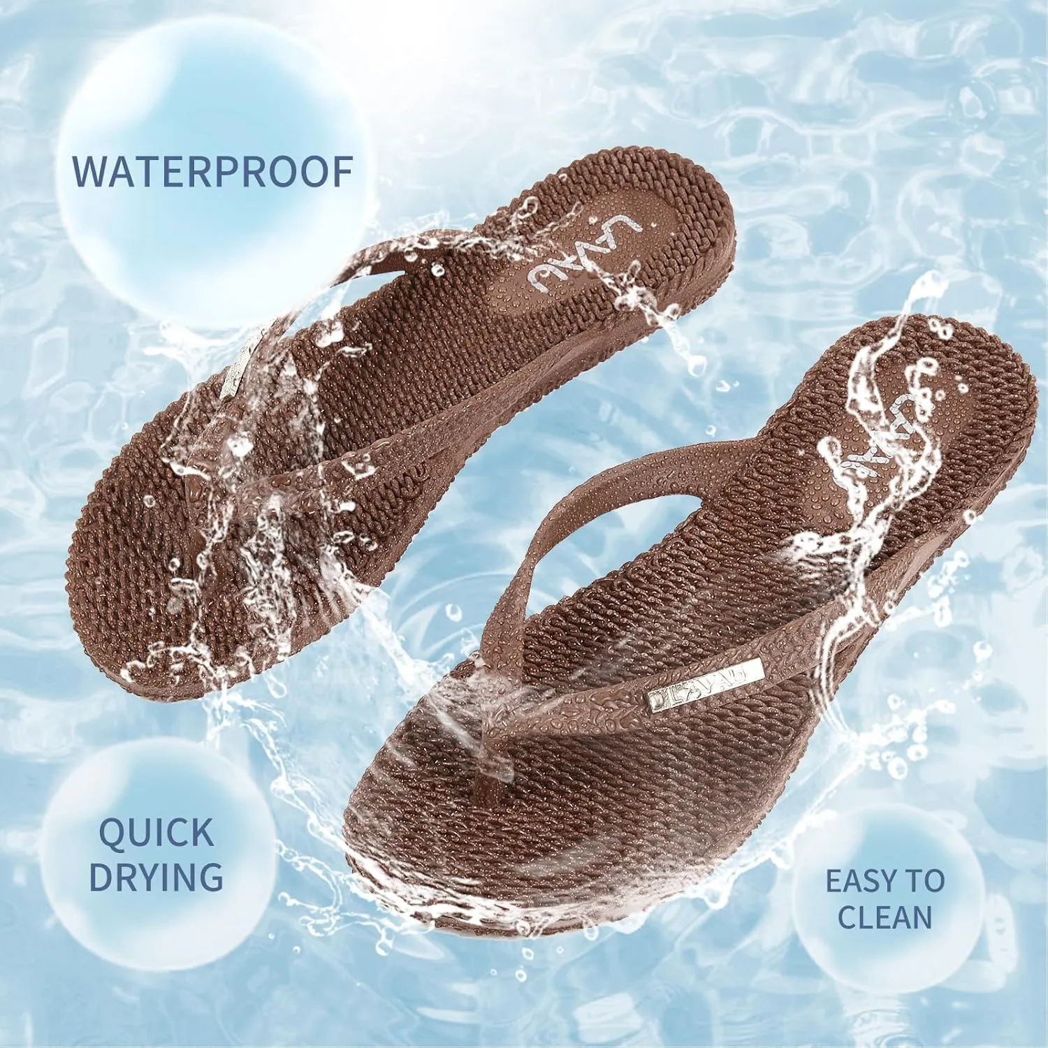 LAVAU Beach Flip Flops for Women, Water Sandals for Shower and Pool, Waterproof, Non-slip and 100% Recyclable