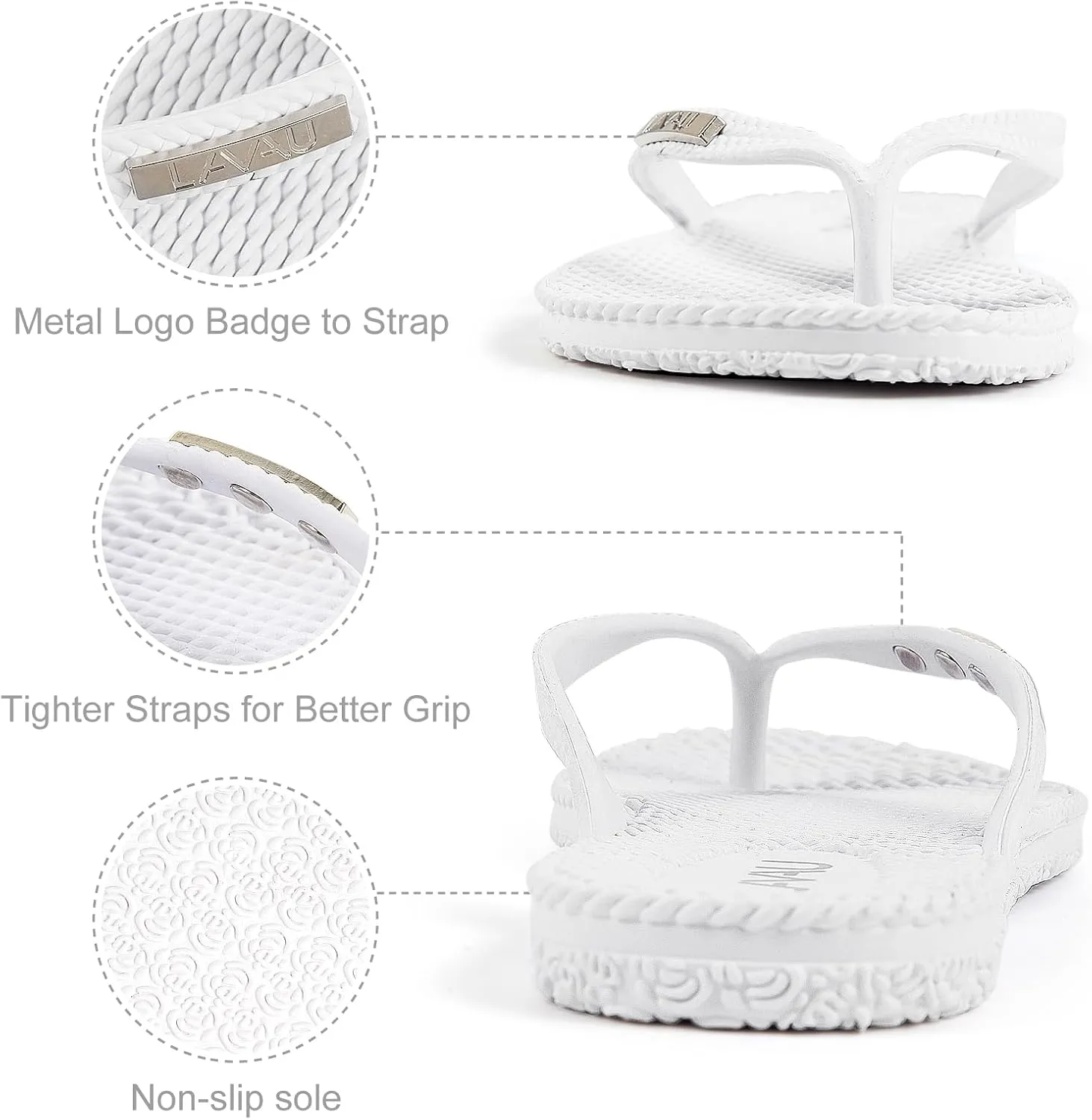 LAVAU Beach Flip Flops for Women, Water Sandals for Shower and Pool, Waterproof, Non-slip and 100% Recyclable