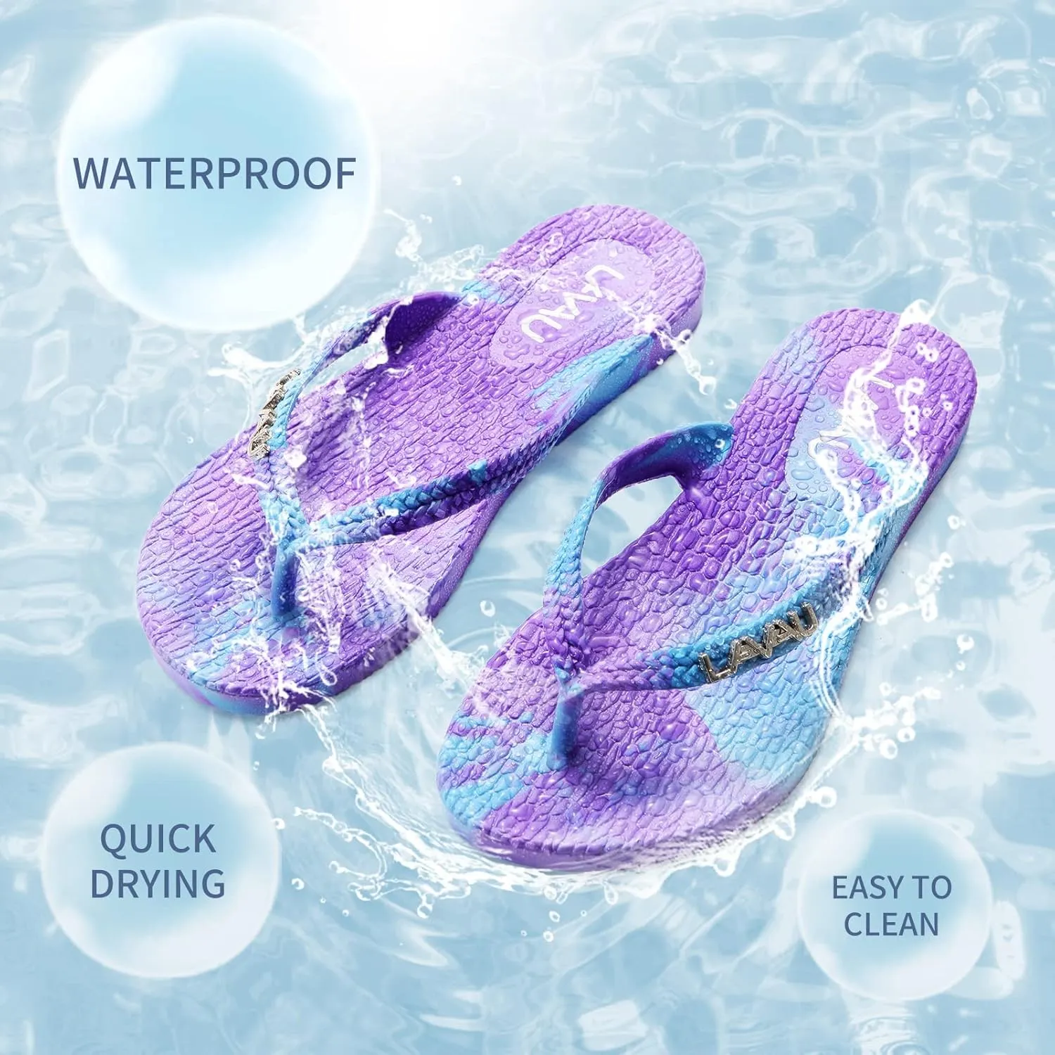 LAVAU Women Waterproof Flip Flops, Shower & Water No-Slip Sandals for Pool and Beach